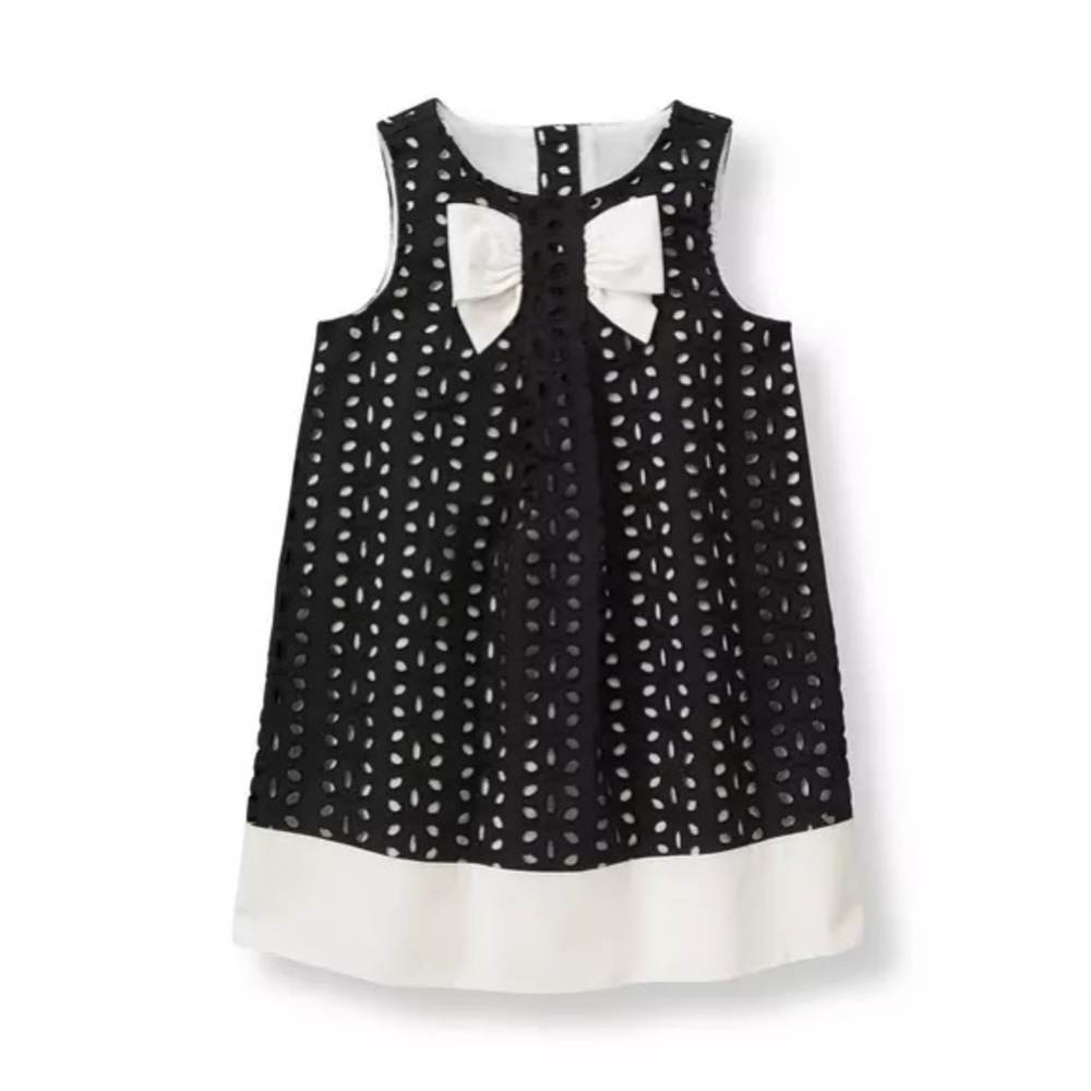 Janie & Jack Black and White Eyelet Sleeveless Shift  Dress with Bow